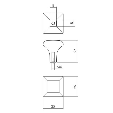 Intersteel Meubelknop vierkant 25 x 25mm mat zwart