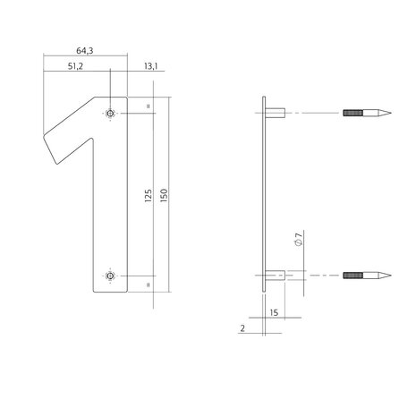 Intersteel Huisnummer 1 150x2mm geborsteld RVS