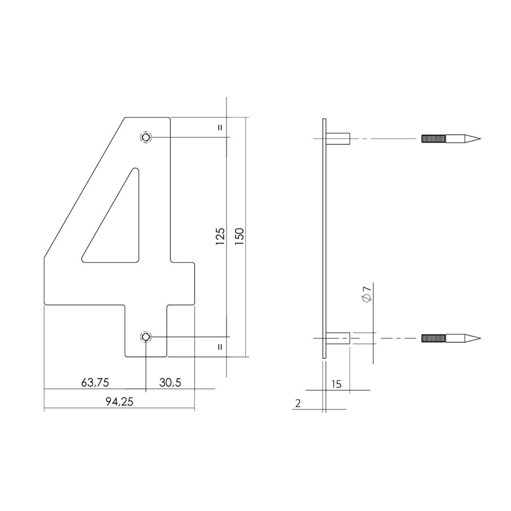 Intersteel Huisnummer 4 150x2mm geborsteld RVS