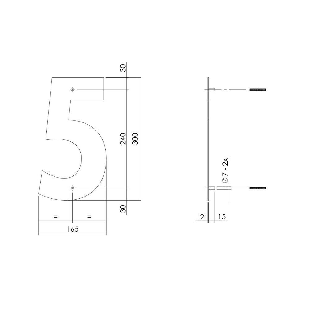 Intersteel Huisnummer 5 XL hoogte 30 cm geborsteld RVS