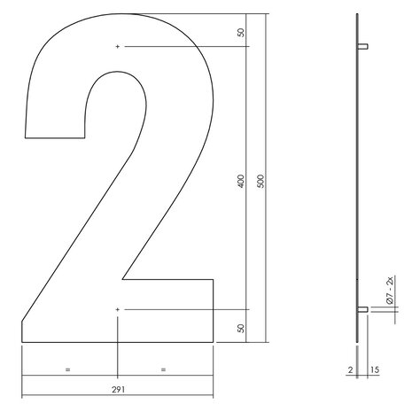 Intersteel Huisnummer 2 XXL hoogte 50 cm geborsteld RVS