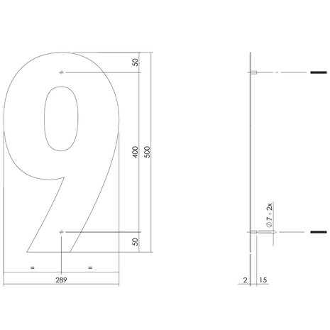 Intersteel Huisnummer 9 XXL hoogte 50 cm geborsteld RVS Intersteel Huisnummer 9 XXL hoogte 50 cm geborsteld RVS