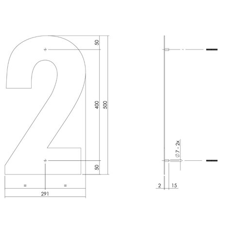 Intersteel Huisnummer 2 XXL hoogte 50 cm RVS/mat zwart Intersteel Huisnummer 2 XXL hoogte 50 cm RVS/mat zwart