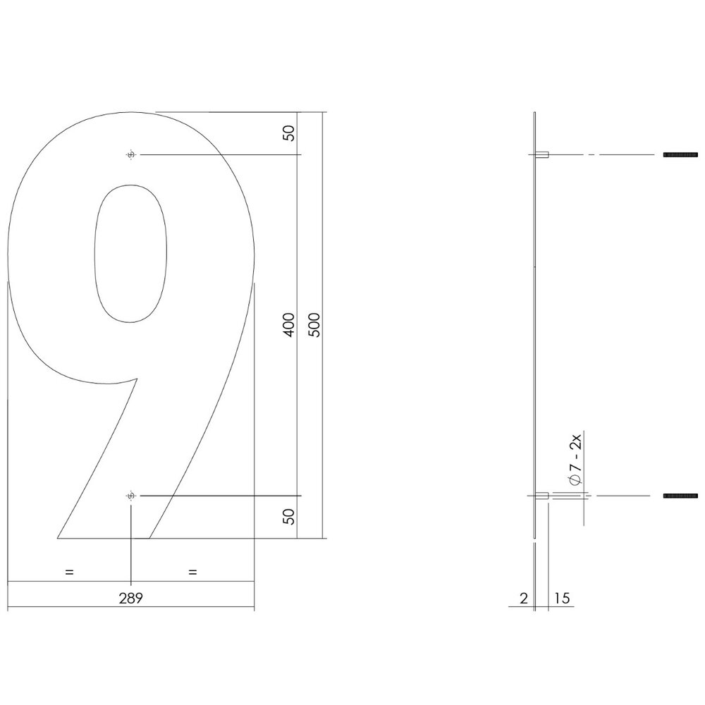 Intersteel Huisnummer 9 XXL hoogte 50 cm RVS/mat zwart Intersteel Huisnummer 9 XXL hoogte 50 cm RVS/mat zwart