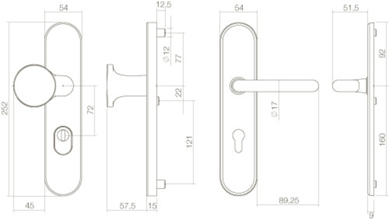 Intersteel Veiligheidsbeslag SKG3 ovaal kerntrekbeveiliging profielcilincergat 72mm messing ongelakt voordeurbeslag Intersteel Veiligheidsbeslag SKG3 ovaal kerntrekbeveiliging profielcilincergat 72mm messing ongelakt voordeurbeslag