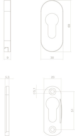 Intersteel Veiligheid-schuifrozet ovaal geborsteld RVS