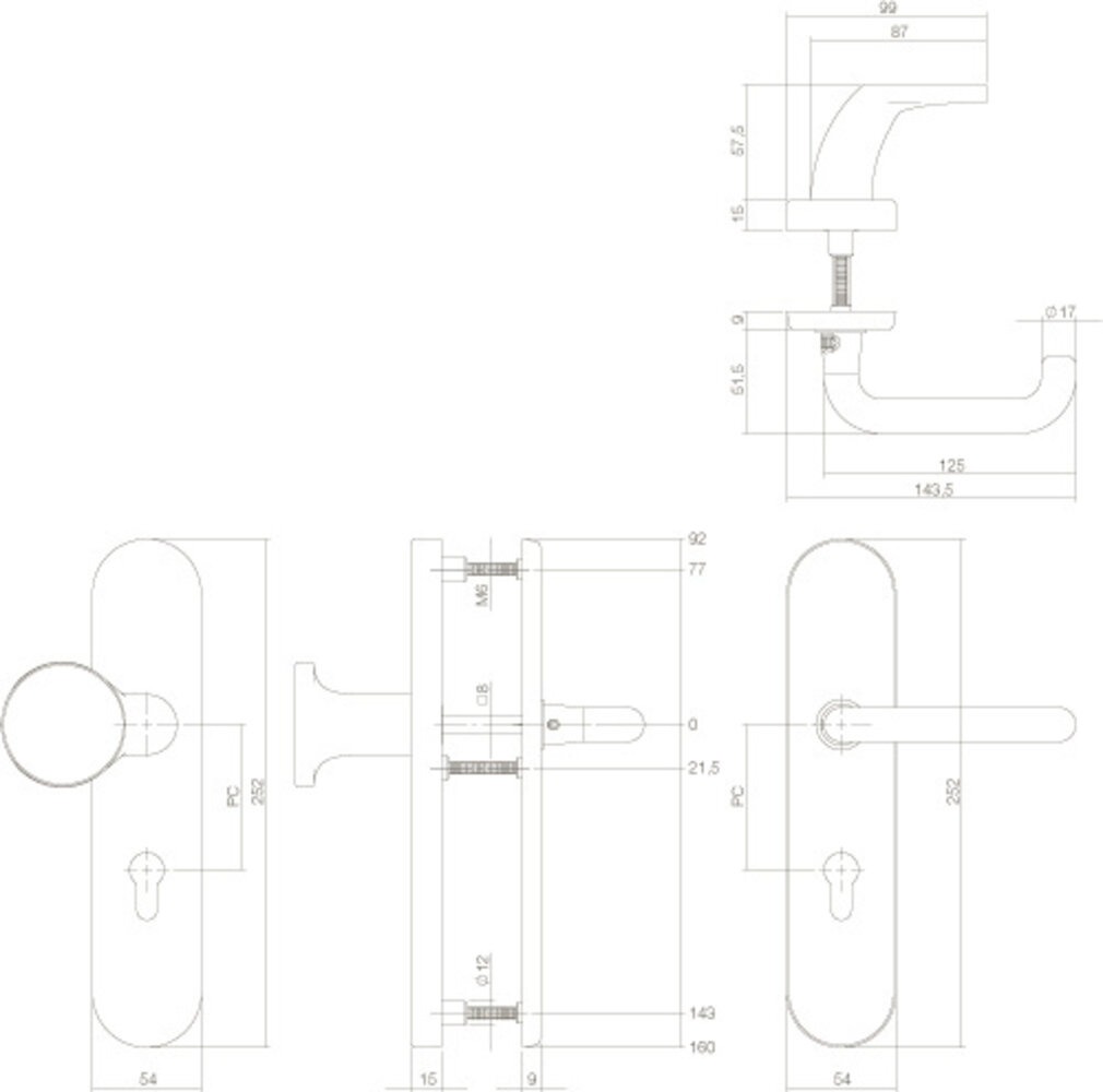 Intersteel Veiligheidsbeslag SKG3 ovaal profielcilincergat 72mm messing getrommeld voordeurbeslag Intersteel Veiligheidsbeslag SKG3 ovaal profielcilincergat 72mm messing getrommeld voordeurbeslag