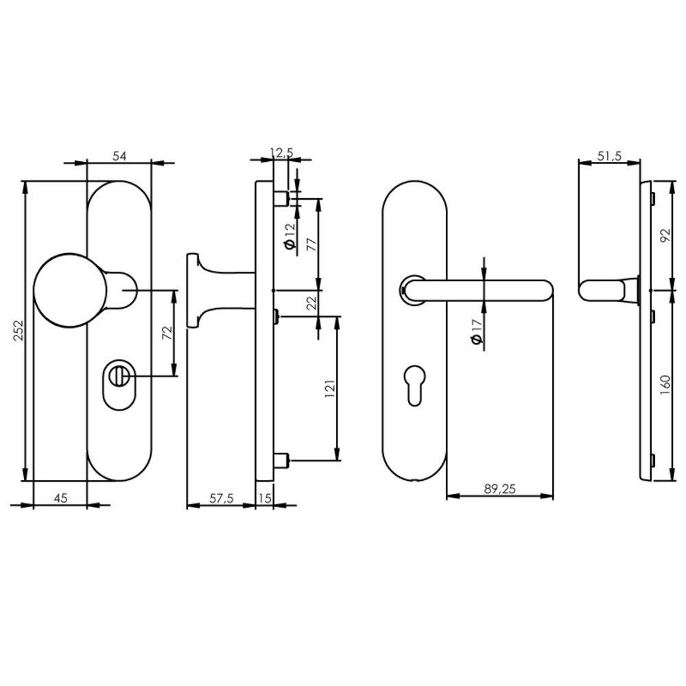 Intersteel Veiligheidsbeslag SKG3 ovaal kerntrekbeveiliging profielcilincergat 72mm messing titaan PVD voordeurbeslag Intersteel Veiligheidsbeslag SKG3 ovaal kerntrekbeveiliging profielcilincergat 72mm messing titaan PVD voordeurbeslag