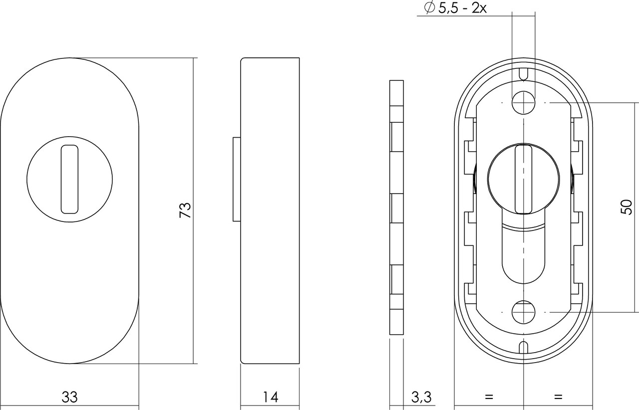 Intersteel Veiligheid-schuifrozet ovaal met sleufplaatje geborsteld RVS