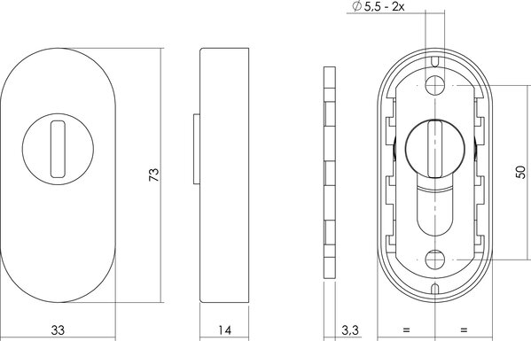 Intersteel Veiligheid-schuifrozet ovaal met sleufplaatje geborsteld RVS
