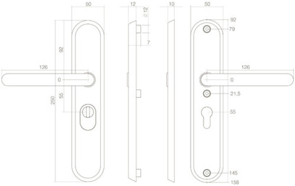 Intersteel Veiligheidsbeslag SKG3 ovaal kerntrekbeveiliging profielcilincergat 55mm massief geborsteld RVS achterdeurbeslag