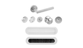 Intersteel Voordeurset veiligheidsbeslag SKG3 rond rozet kerntrekbeveiliging geborsteld RVS Intersteel Voordeurset veiligheidsbeslag SKG3 rond rozet kerntrekbeveiliging geborsteld RVS