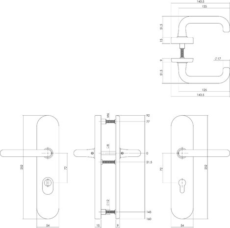 Intersteel Veiligheidsbeslag SKG3 ovaal kerntrekbeveiliging profielcilindergat 72mm messing ongelakt achterdeurbeslag