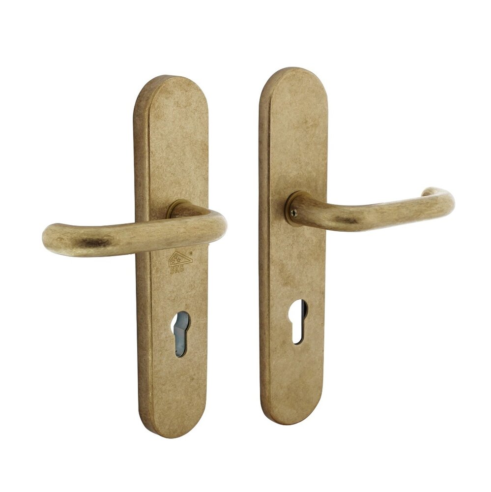 Intersteel Veiligheidsbeslag SKG3 ovaal kruk/kruk profielcilindergat 72mm messing getrommeld achterdeurbeslag