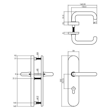 Intersteel Veiligheidsbeslag SKG3 ovaal kruk/kruk profielcilindergat 72mm messing getrommeld achterdeurbeslag