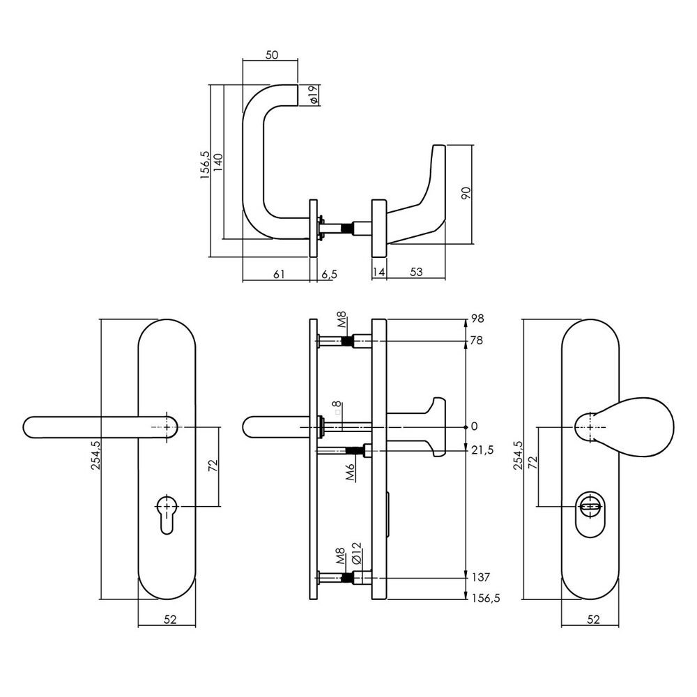 Intersteel Veiligheidsbeslag SKG3 ovaal knop/klink kerntrekbeveiliging profielcilincergat 72mm massief geborsteld RVS voordeurbeslag