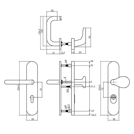 Intersteel Veiligheidsbeslag SKG3 ovaal knop/klink kerntrekbeveiliging profielcilincergat 72mm massief geborsteld RVS voordeurbeslag
