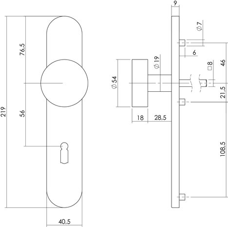 Intersteel Deurknop op schild sleutelgat 56mm geborsteld RVS Intersteel Deurknop op schild sleutelgat 56mm geborsteld RVS