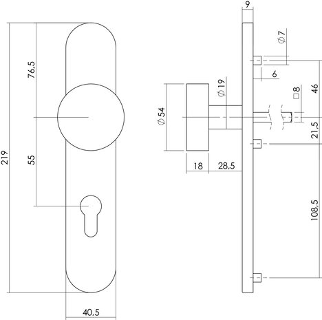 Intersteel Deurknop op schild cilindergat 55mm geborsteld RVS Intersteel Deurknop op schild cilindergat 55mm geborsteld RVS
