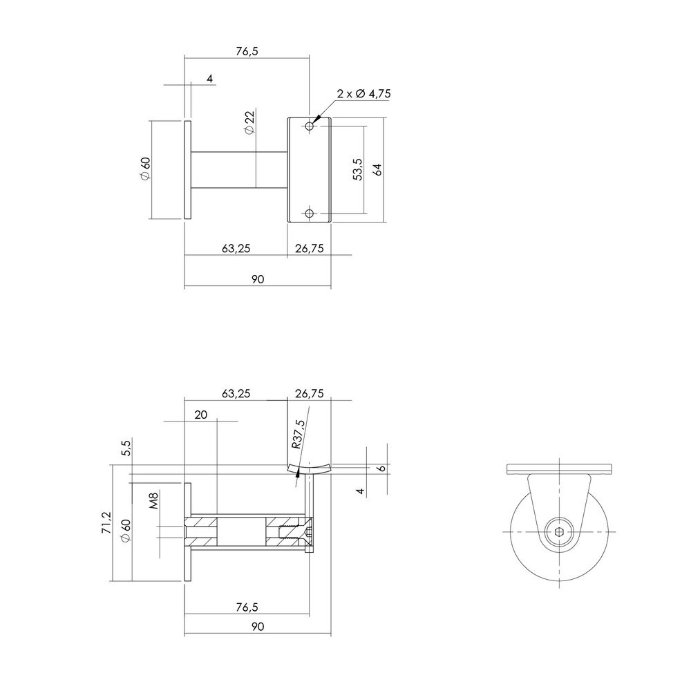 Intersteel Trapleuning houder zwaar-taps hol zadel geborsteld RVS