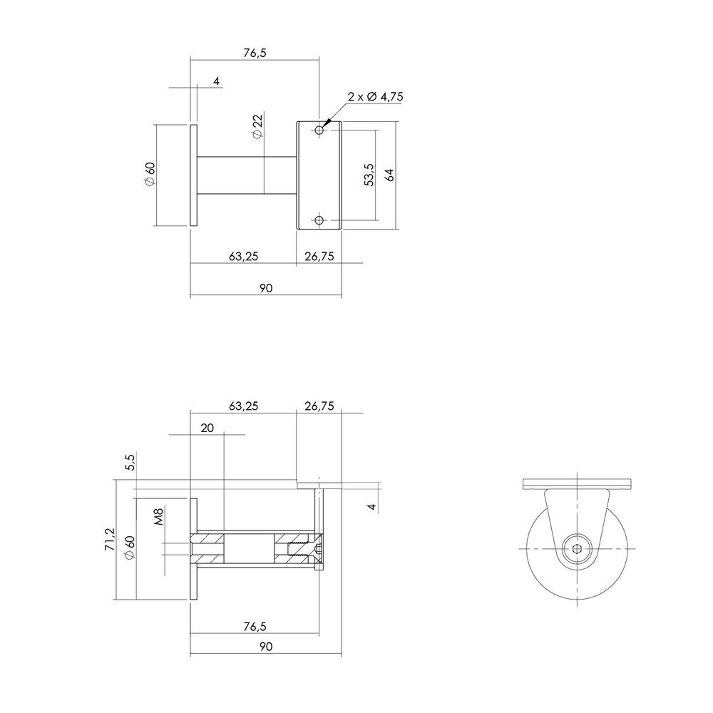 Intersteel Trapleuning houder zwaar-taps vlak zadel geborsteld RVS