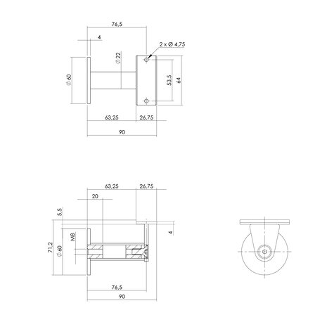 Intersteel Trapleuning houder zwaar-taps vlak zadel geborsteld RVS