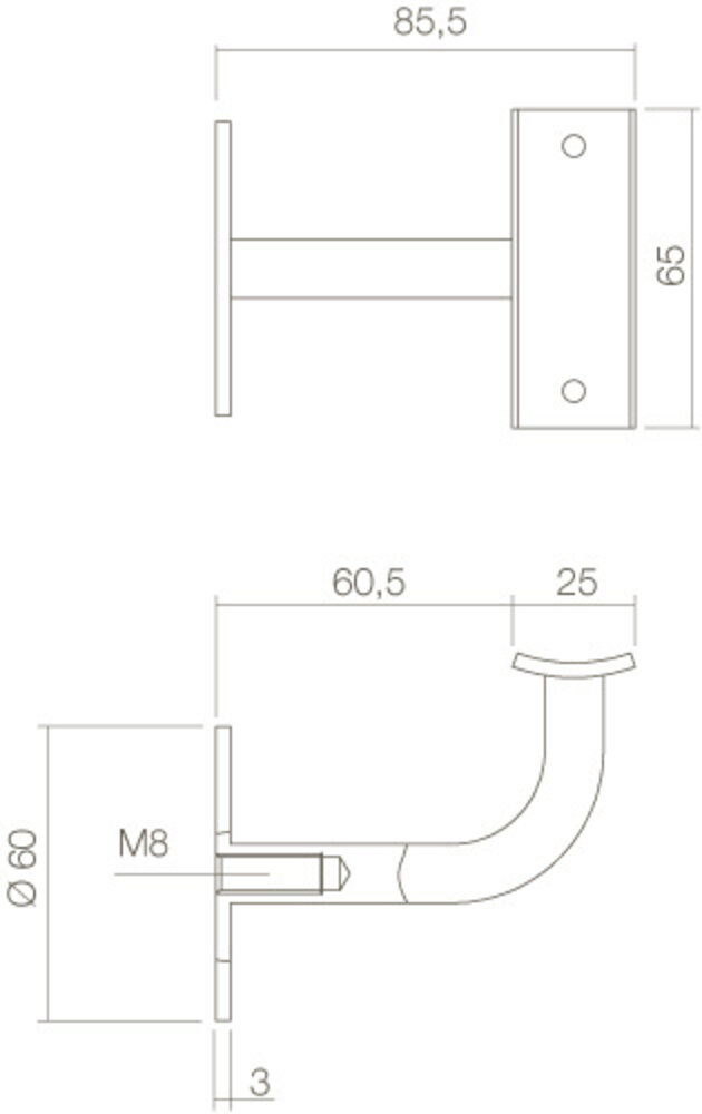 Intersteel Trapleuning houder gebogen vierkant hol geborsteld RVS
