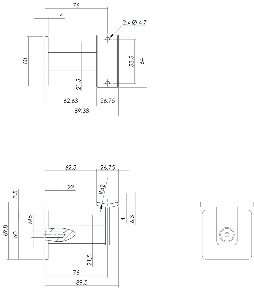 Intersteel Trapleuning houder zwaar vierkant hol geborsteld RVS