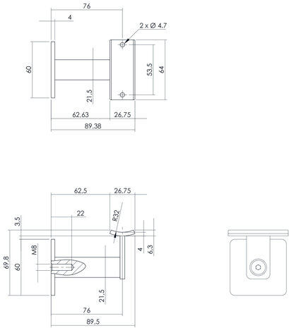 Intersteel Trapleuning houder zwaar vierkant hol geborsteld RVS