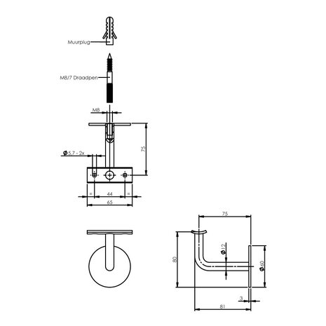 Intersteel Trapleuning houder gebogen hol zadel geborsteld RVS