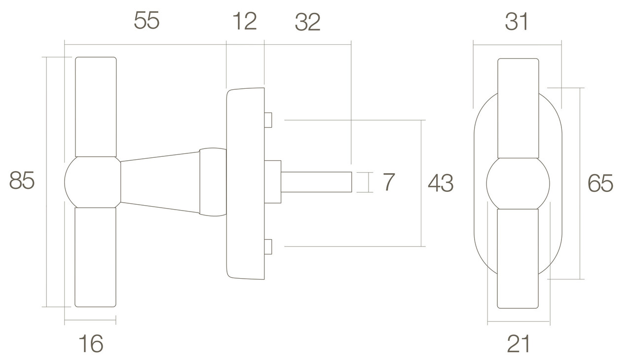 Intersteel Raamsluiting T-model messing getrommeld Intersteel Raamsluiting T-model messing getrommeld