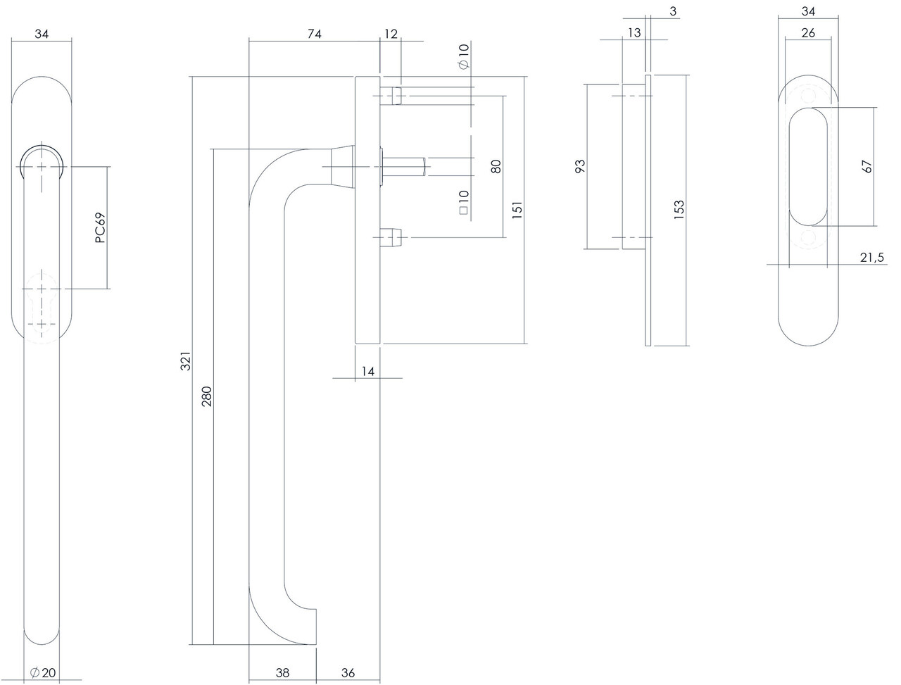 Intersteel Hef-/schuifdeurbeslag rond profielcilindergat geborsteld RVS Intersteel Hef-/schuifdeurbeslag rond profielcilindergat geborsteld RVS