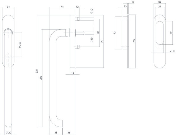 Intersteel Hef-/schuifdeurbeslag rond profielcilindergat geborsteld RVS Intersteel Hef-/schuifdeurbeslag rond profielcilindergat geborsteld RVS