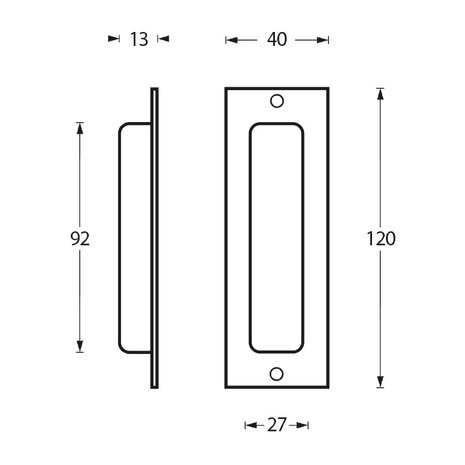Intersteel Schuifdeurkom rechthoek 120x40mm schroefgaten geborsteld RVS