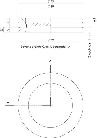 Intersteel Schuifdeurkom glasdeur 55mm geborsteld RVS