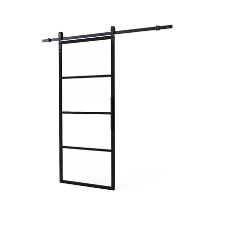 Intersteel DIY-schuifdeur Cubo zwart incl. transparant glas 2350x980x28mm + zwart schuifdeursysteem Basic