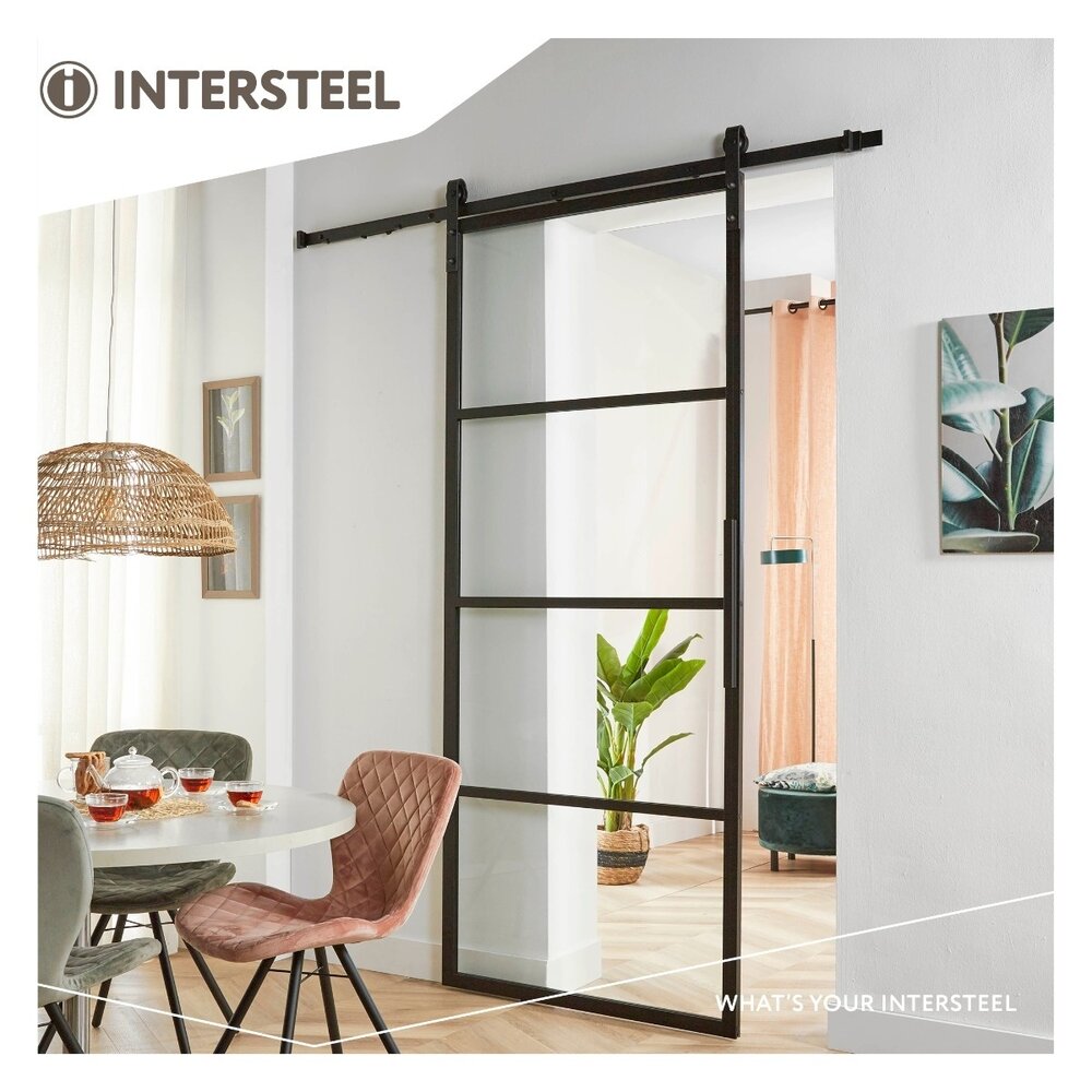 Intersteel DIY-schuifdeur Cubo zwart incl. transparant glas 2350x980x28mm + zwart schuifdeursysteem Basic