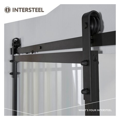 Intersteel DIY-schuifdeur Cubo zwart incl. transparant glas 2350x980x28mm + zwart schuifdeursysteem Basic