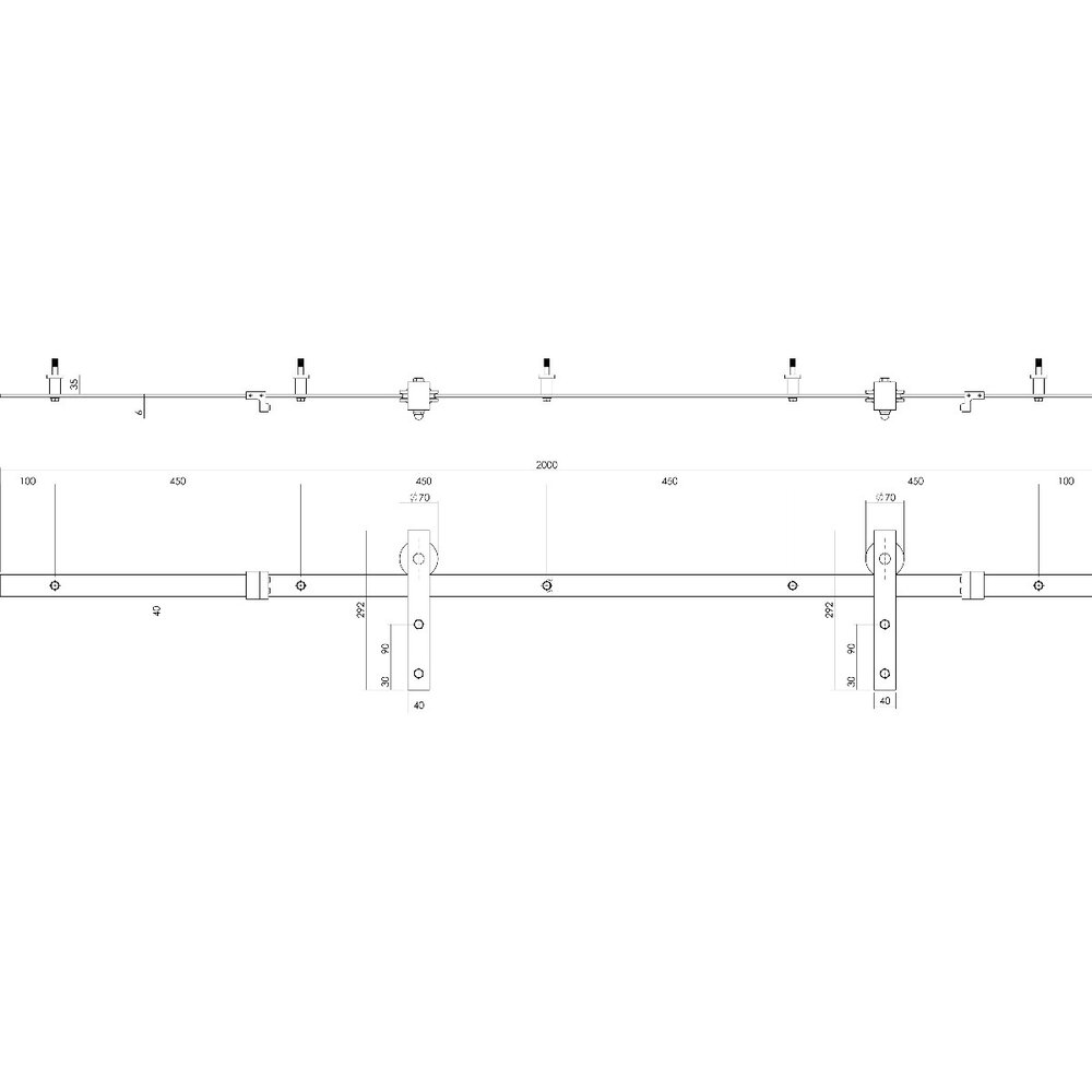 Intersteel DIY-schuifdeur Cubo zwart incl. transparant glas 2350x980x28mm + zwart schuifdeursysteem Basic