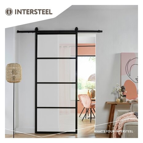 Intersteel DIY-schuifdeur Cubo zwart incl. matglas 2350x980x28mm + zwart schuifdeursysteem Basic Intersteel DIY-schuifdeur Cubo zwart incl. matglas 2350x980x28mm + zwart schuifdeursysteem Basic