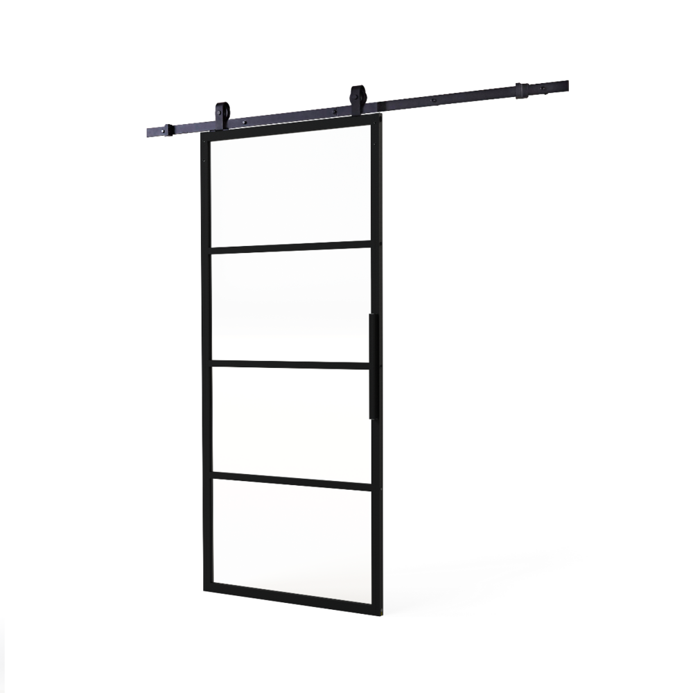 Intersteel DIY-schuifdeur Cubo zwart incl. transparant glas 2150x980x28mm + zwart schuifdeursysteem Basic Top