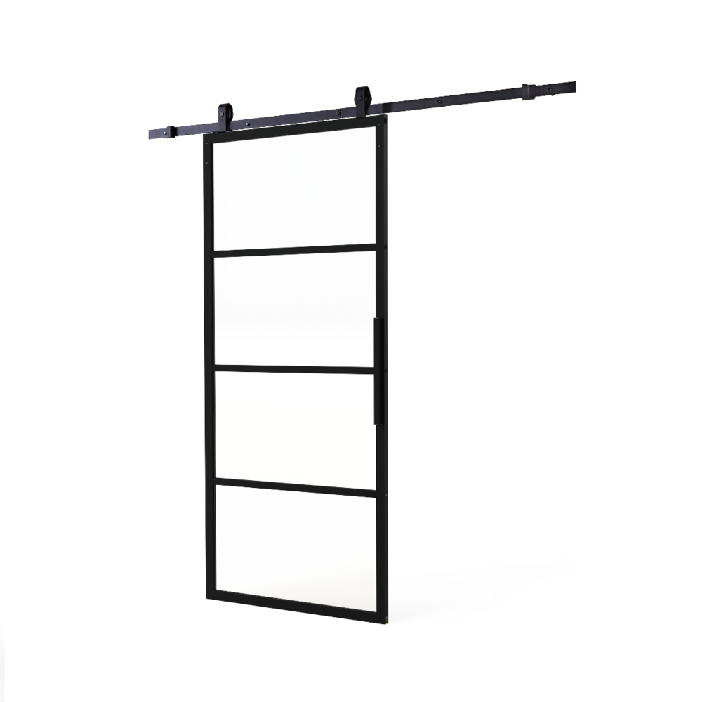 Intersteel DIY-schuifdeur Cubo zwart incl. transparant glas 2350x980x28mm + zwart schuifdeursysteem Basic Top