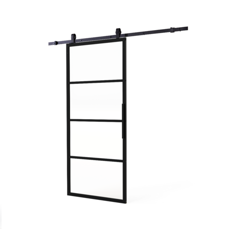 Intersteel DIY-schuifdeur Cubo zwart incl. transparant glas 2350x980x28mm + zwart schuifdeursysteem Basic Top