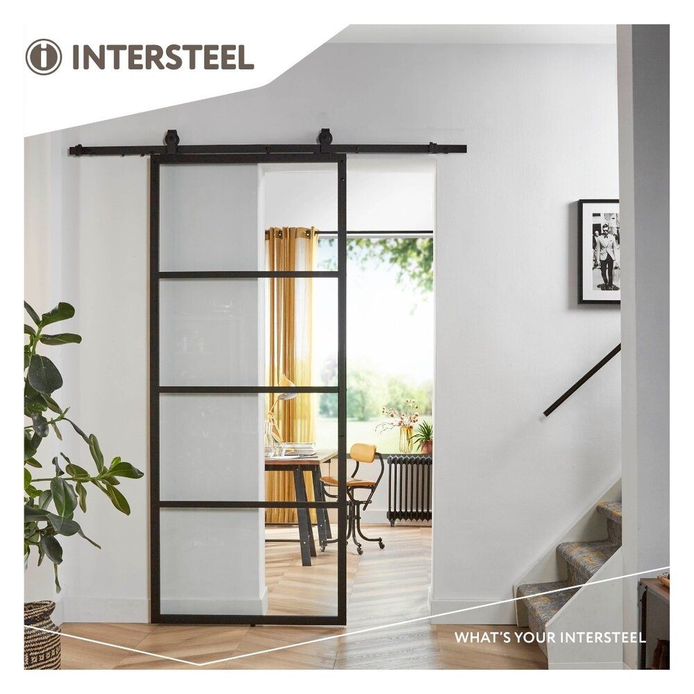 Intersteel DIY-schuifdeur Cubo zwart incl. transparant glas 2350x980x28mm + zwart schuifdeursysteem Basic Top