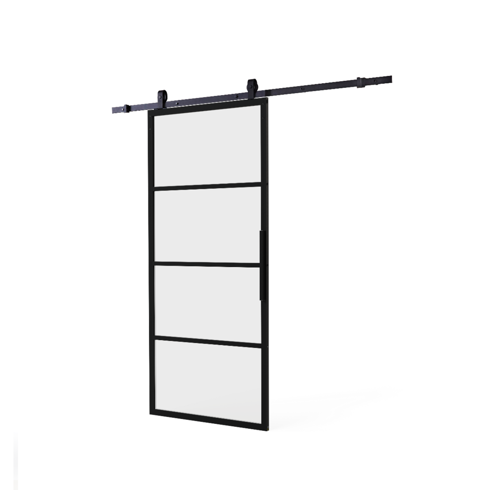 Intersteel DIY-schuifdeur Cubo zwart incl. matglas 2150x980x28mm + zwart schuifdeursysteem Basic Top