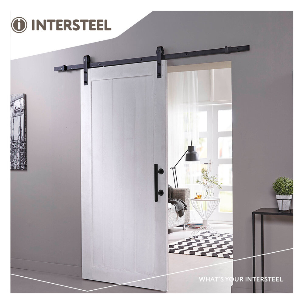 Intersteel DIY-schuifdeur Legno MDF wit gegrond 2115x930x38mm + zwart schuifdeursysteem Basic incl. schuifdeurkom en -greep