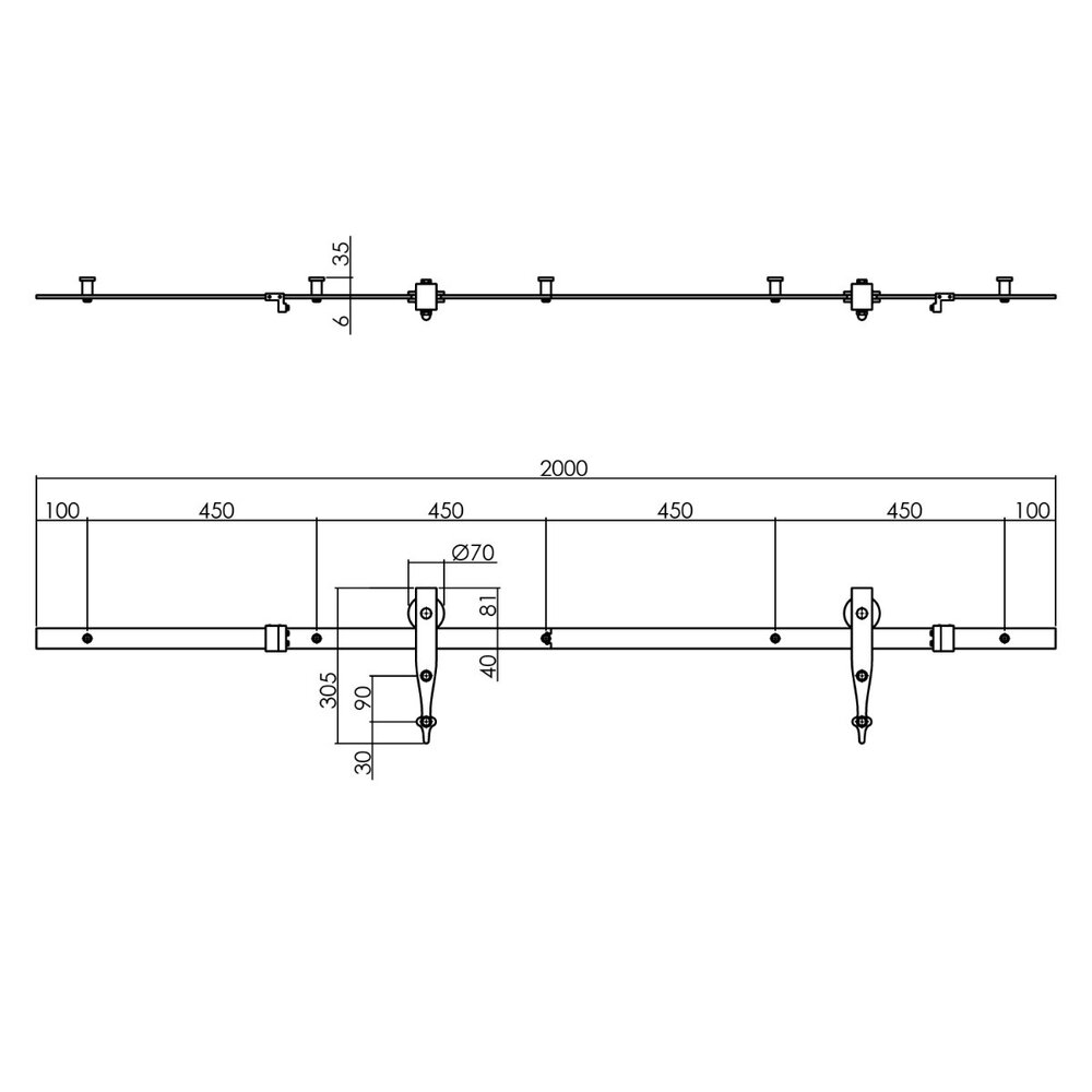 Intersteel DIY-schuifdeur Legno MDF wit gegrond 2115x930x38mm + zwart schuifdeursysteem Classic incl. schuifdeurkom en -greep