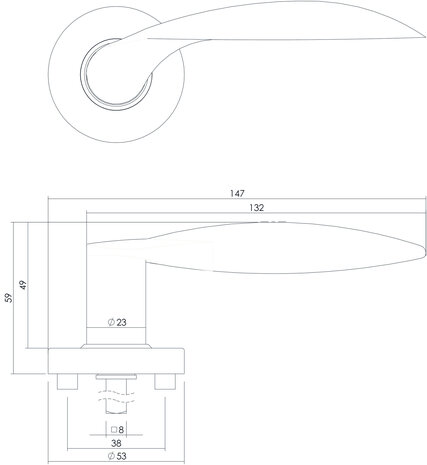 Intersteel Deurklink Massief afgerond geveerd op rozet 53x10 met ring geborsteld RVS Intersteel Deurklink Massief afgerond geveerd op rozet 53x10 met ring geborsteld RVS