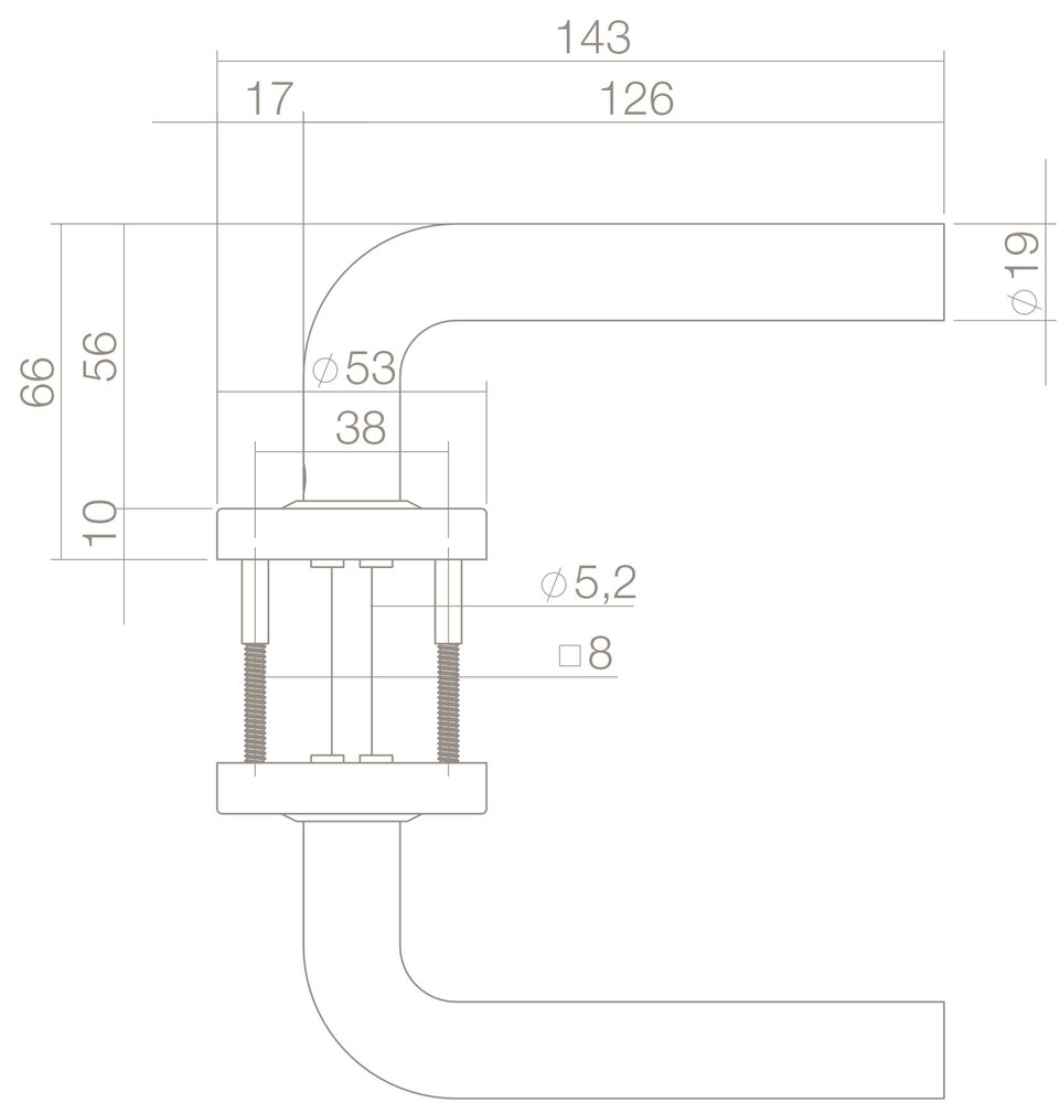 Intersteel Deurklink Recht geveerd op rozet 53x10mm met ring geborsteld RVS