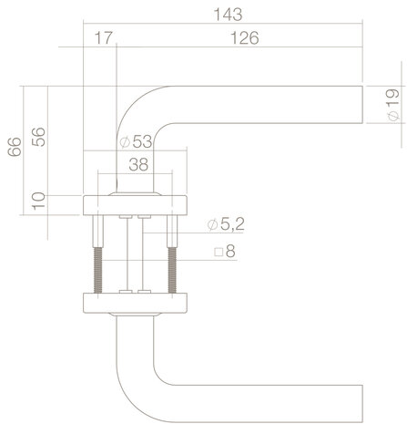 Intersteel Deurklink Recht geveerd op rozet 53x10mm met ring geborsteld RVS